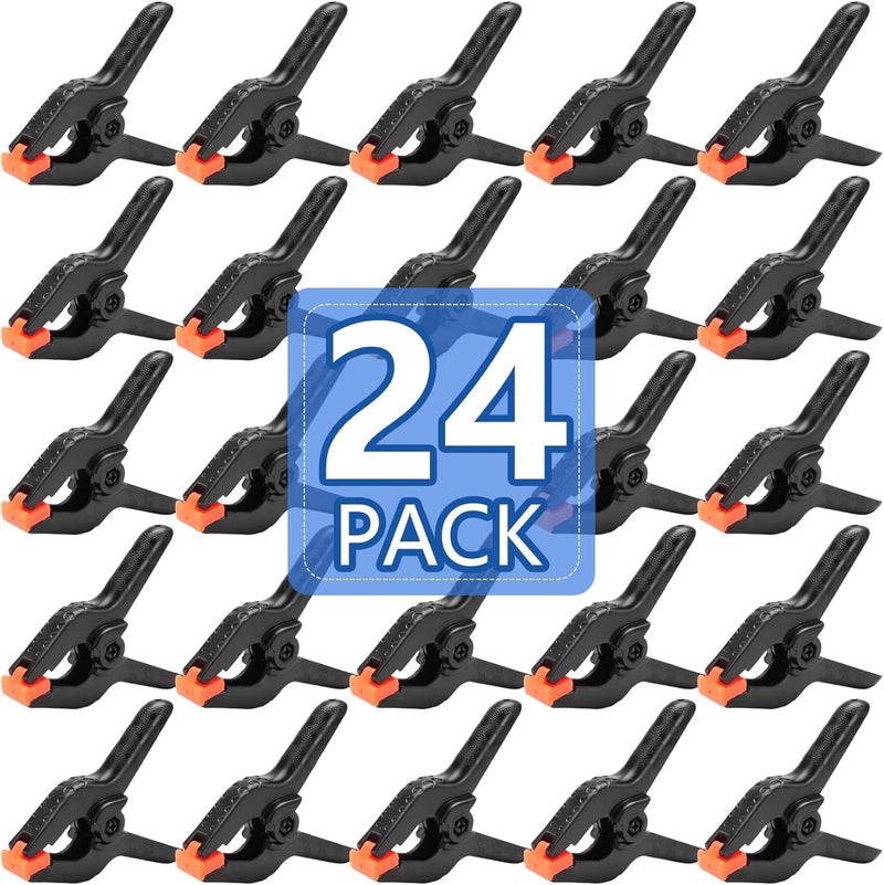 NUITPY 24 Pack 3.5 inch Plastic Spring Clamps, Black Heavy Duty Clips, Backdrop Clips, Plastic Clamps for Crafts, Backdrop Stand, Woodworking, Photography - Image 1